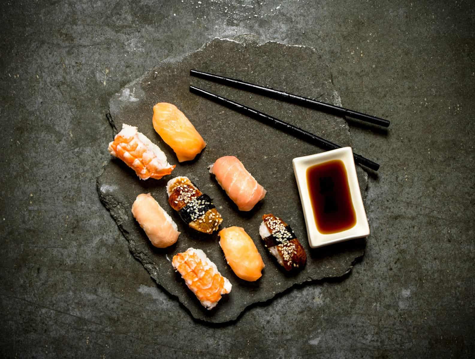 sushi with soy sauce 